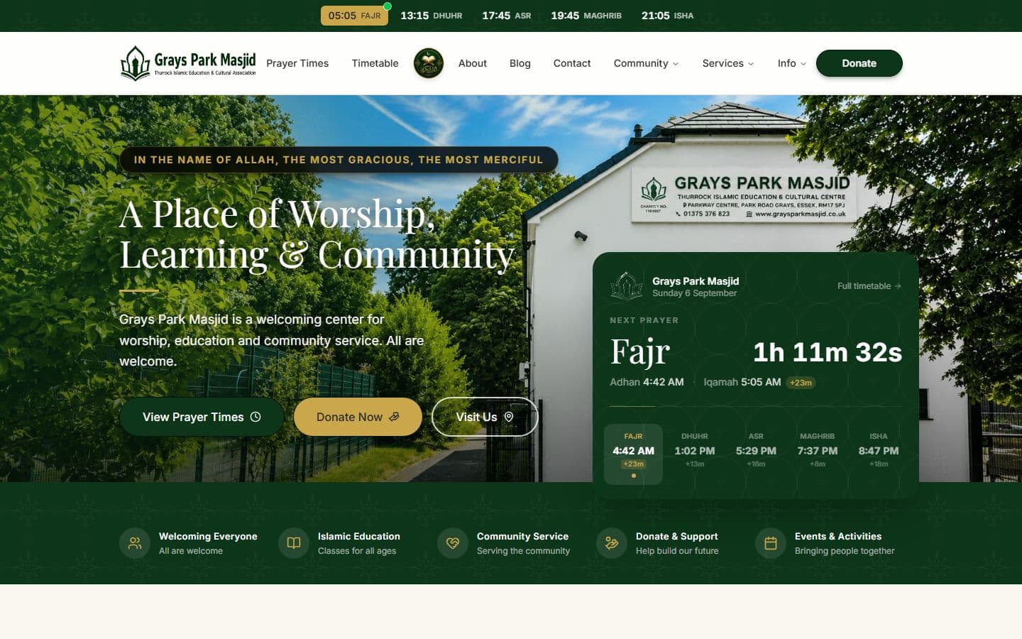 Grays Park Masjid website