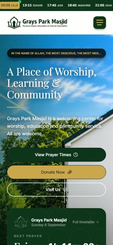 Grays Park Masjid on a phone