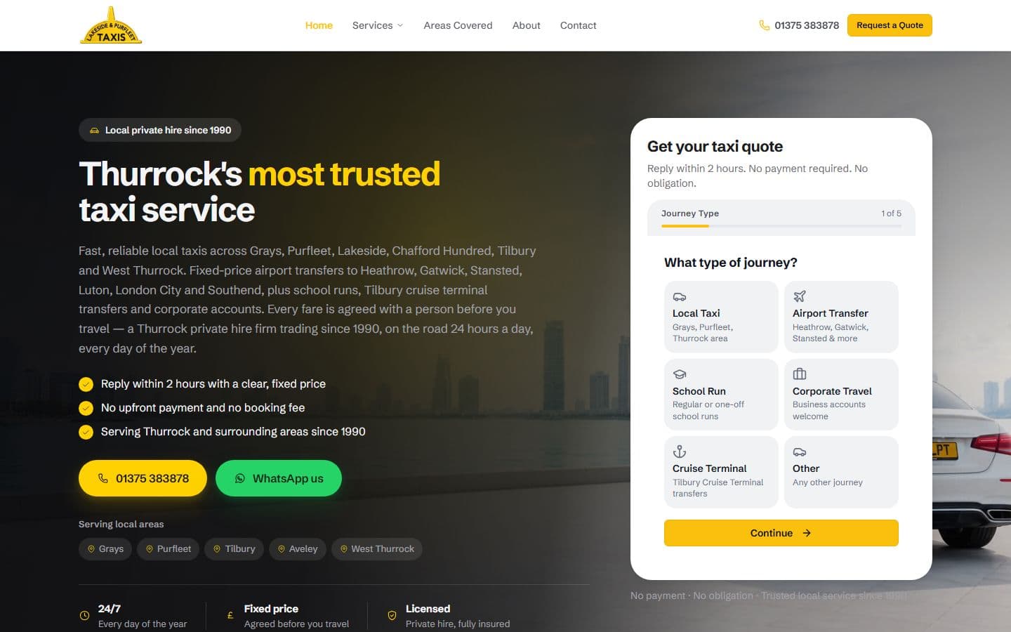 Lakeside & Purfleet Taxis website