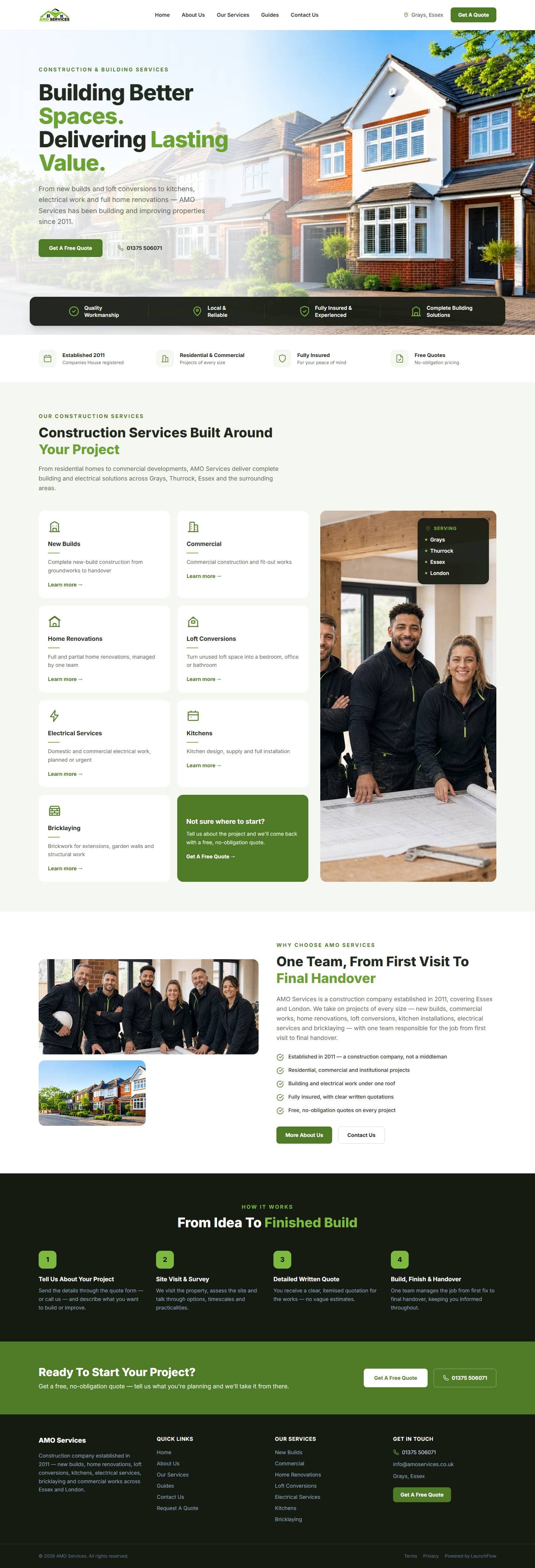 AMO Services website, full page