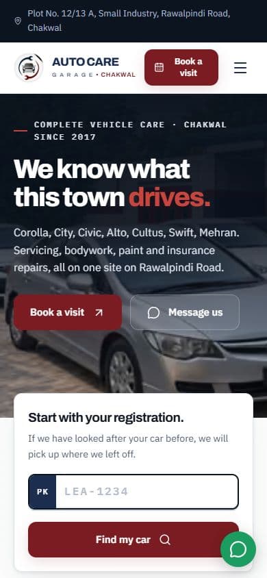 AutoCare: A garage's website, with the booking queue taken out.