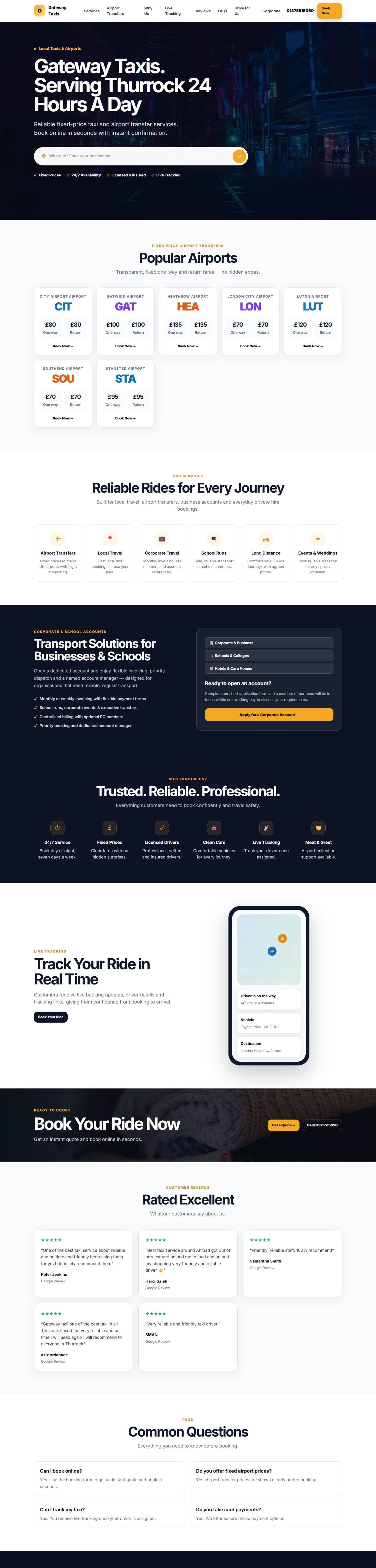 Gateway Taxis website, full page
