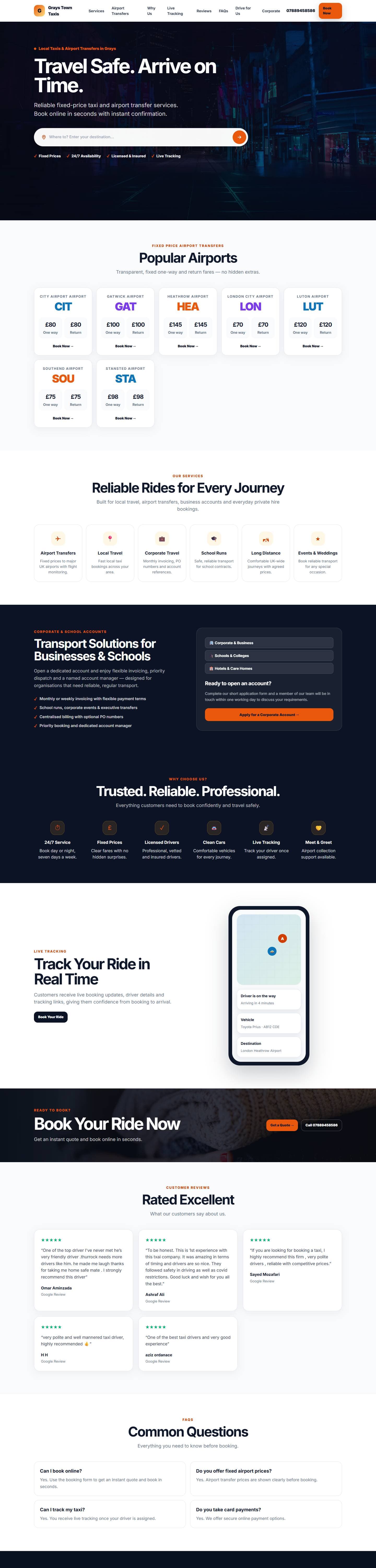 Grays Town Taxis website, full page