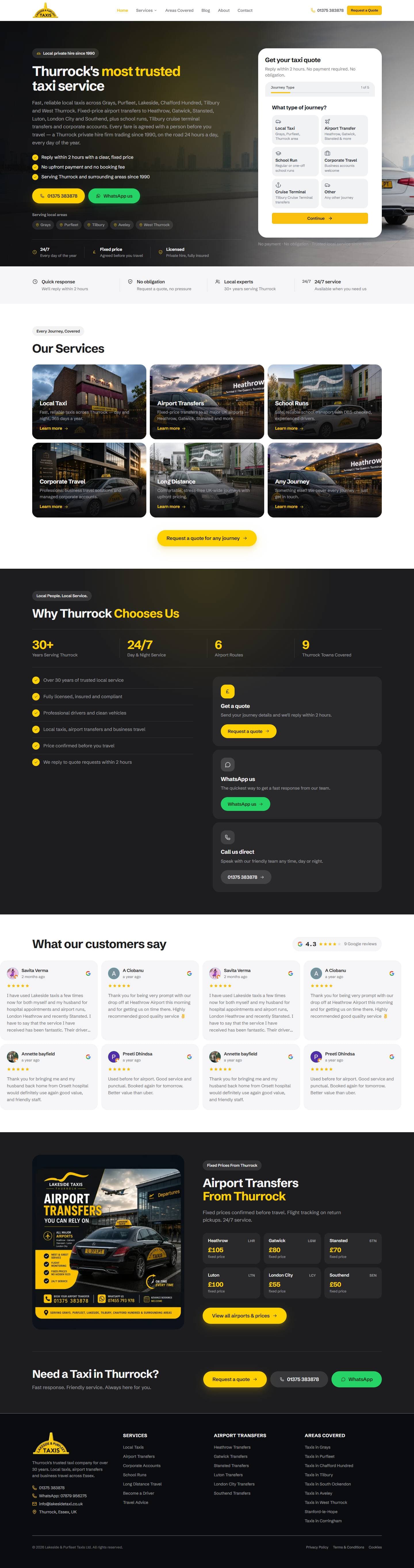 Lakeside & Purfleet Taxis website, full page