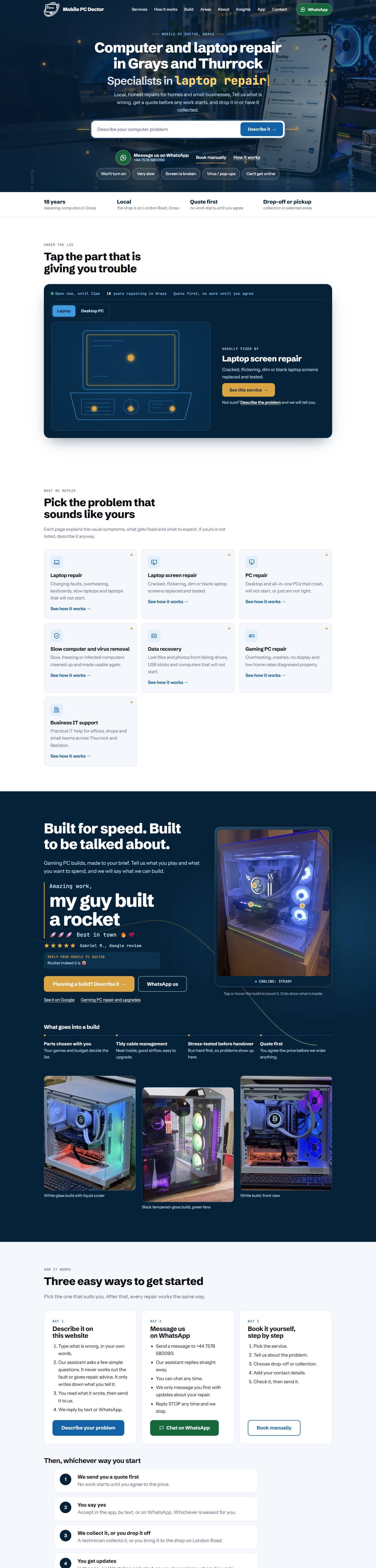 Mobile PC Doctor website, full page