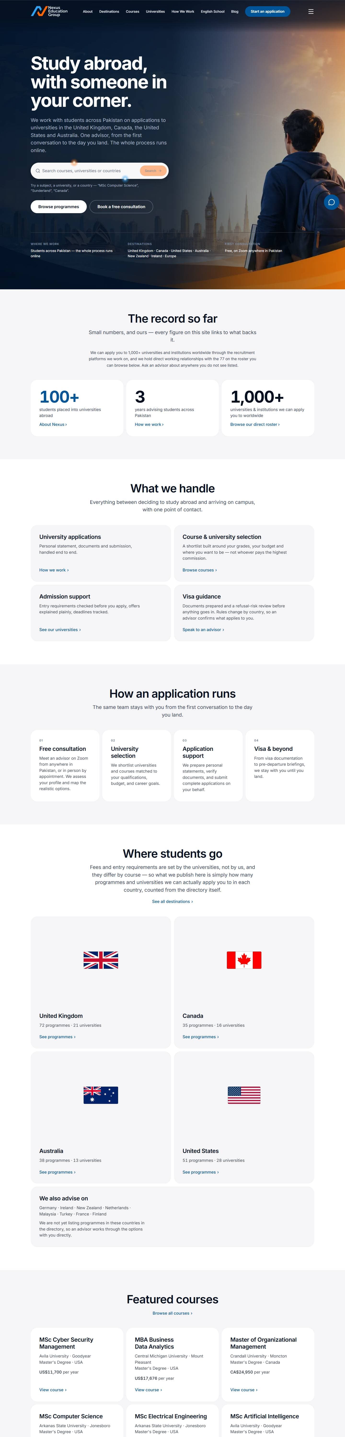 Nexus Education Group website, full page