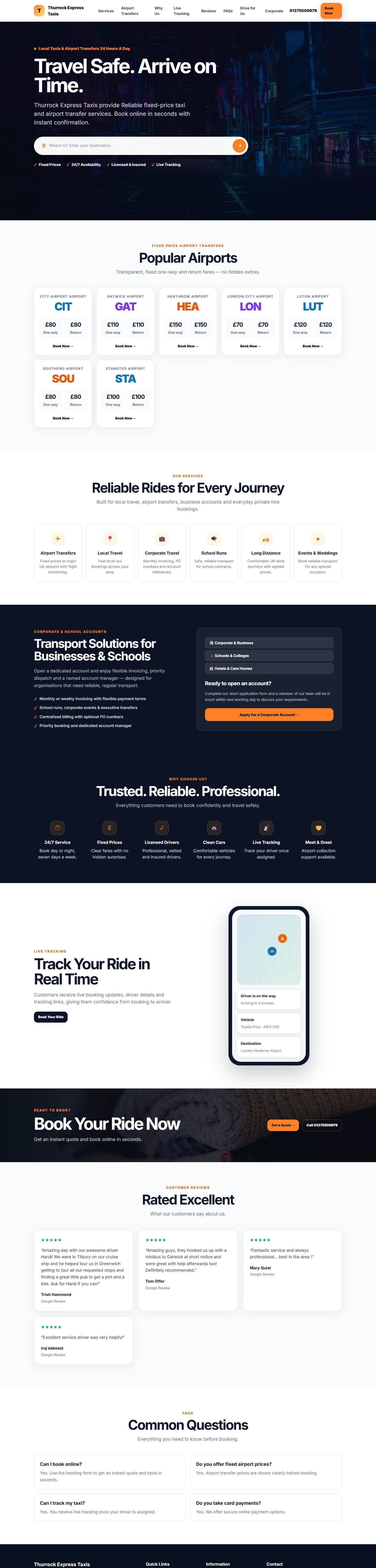 Thurrock Express Taxis website, full page