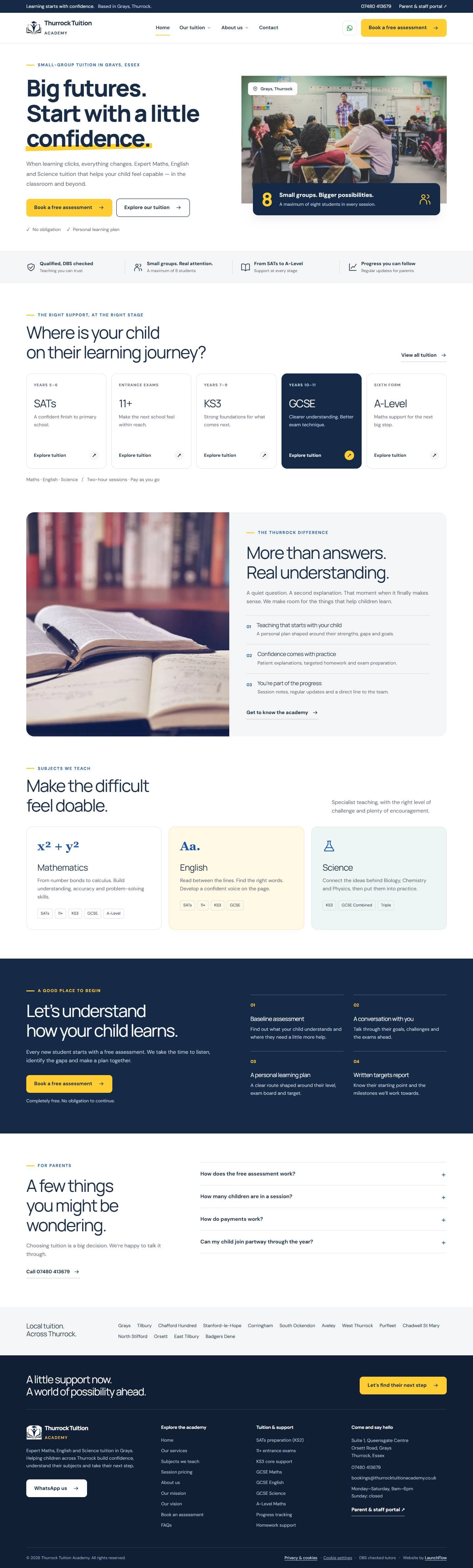 Thurrock Tuition Academy website, full page